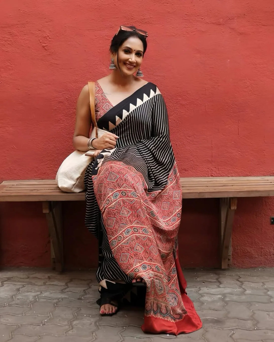 Urban Black Modal Silk Saree With Ajrakh Touch