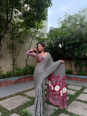 Ajrakh Modal Silk Semi Gajji Silk Saree