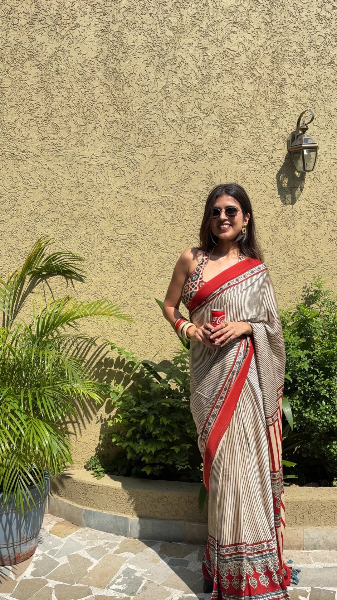 Red Elegant Lines Printed Saree With Classic Border
