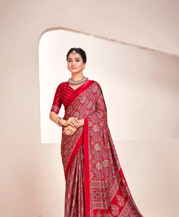 New ajrak modal Silk Ajrakh Fancy pallu saree