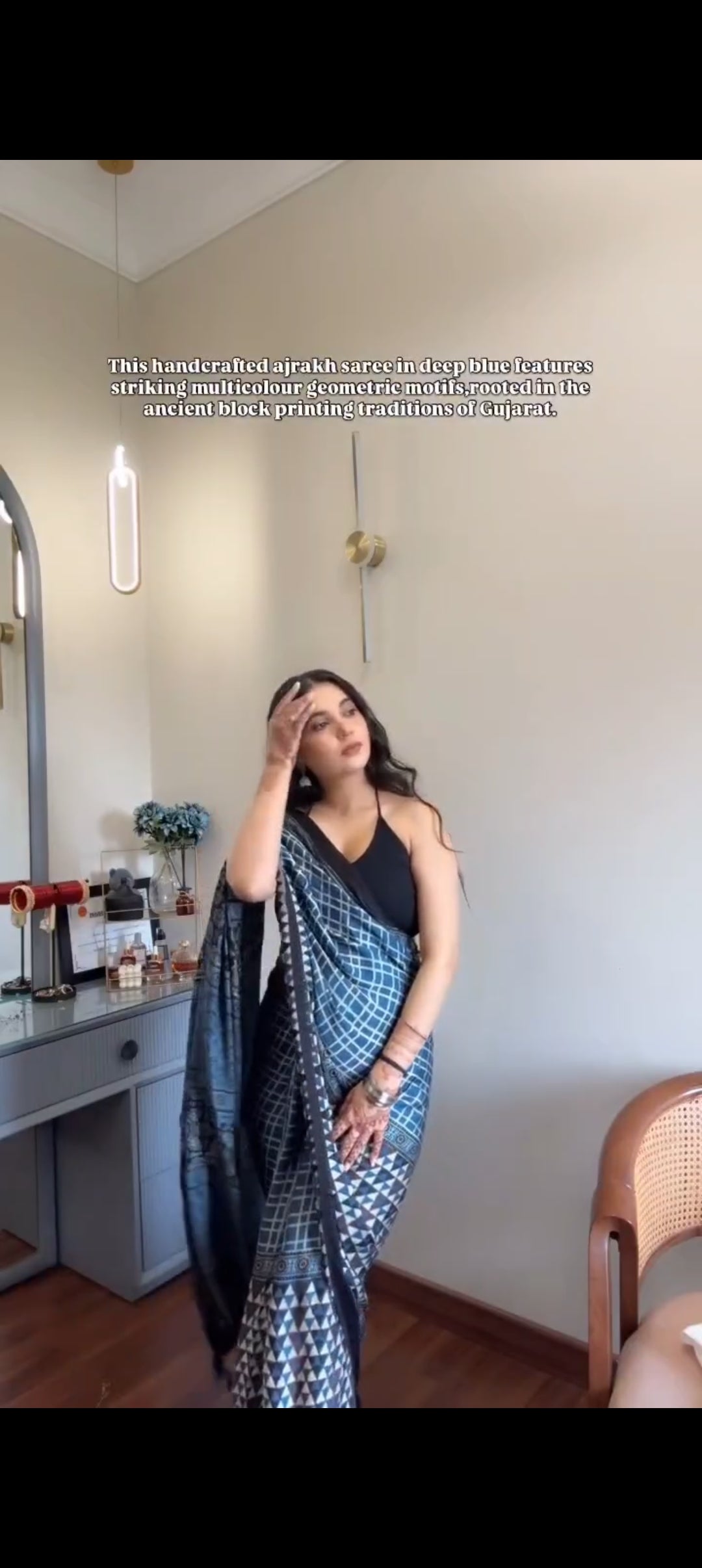 Handcrafted Ajrakh Modal Saree with Elegant Tassels