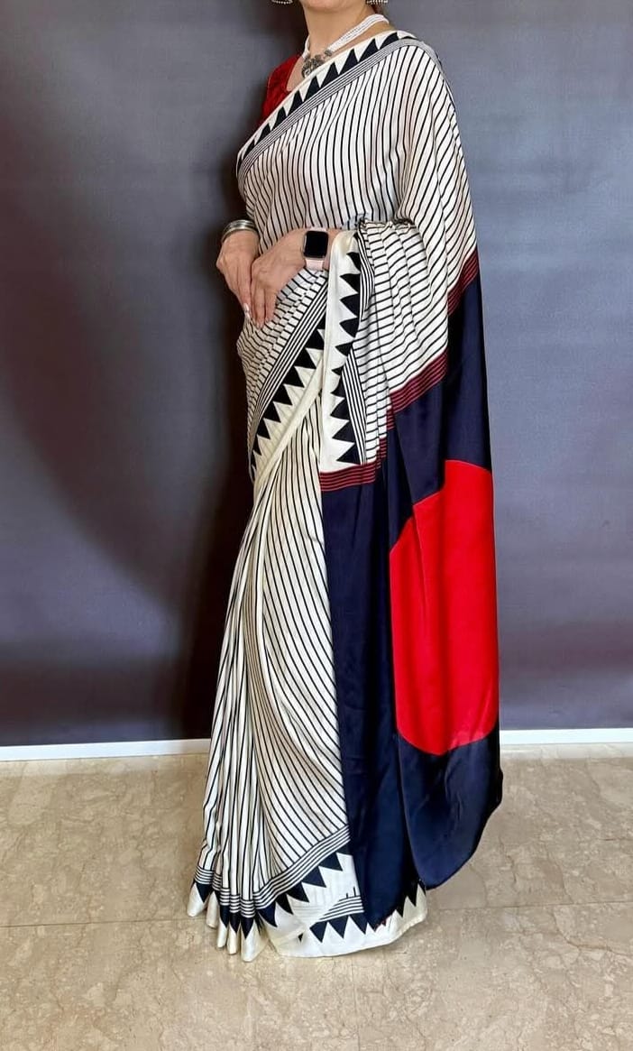 RED BINDI PALLU  Handcrafted Ajrakh Saree – Traditional Ethnic Wear for Women
