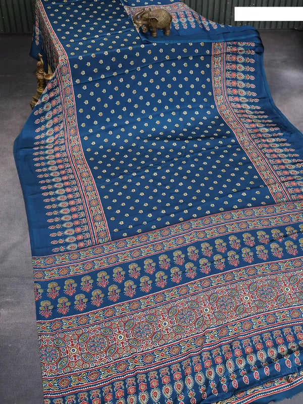 Morpich  Ajrakh Modal Silk Saree