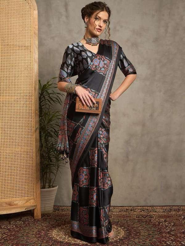Elegant Black Printed Ready-to-Wear Gaji Soft Silk Saree