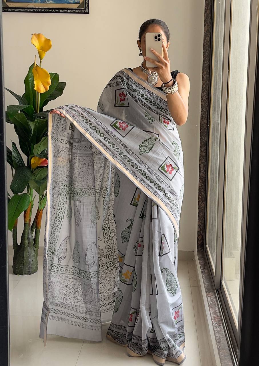 Simplicity Redefined Traditional Ajrakh Hand Block Prints Saree