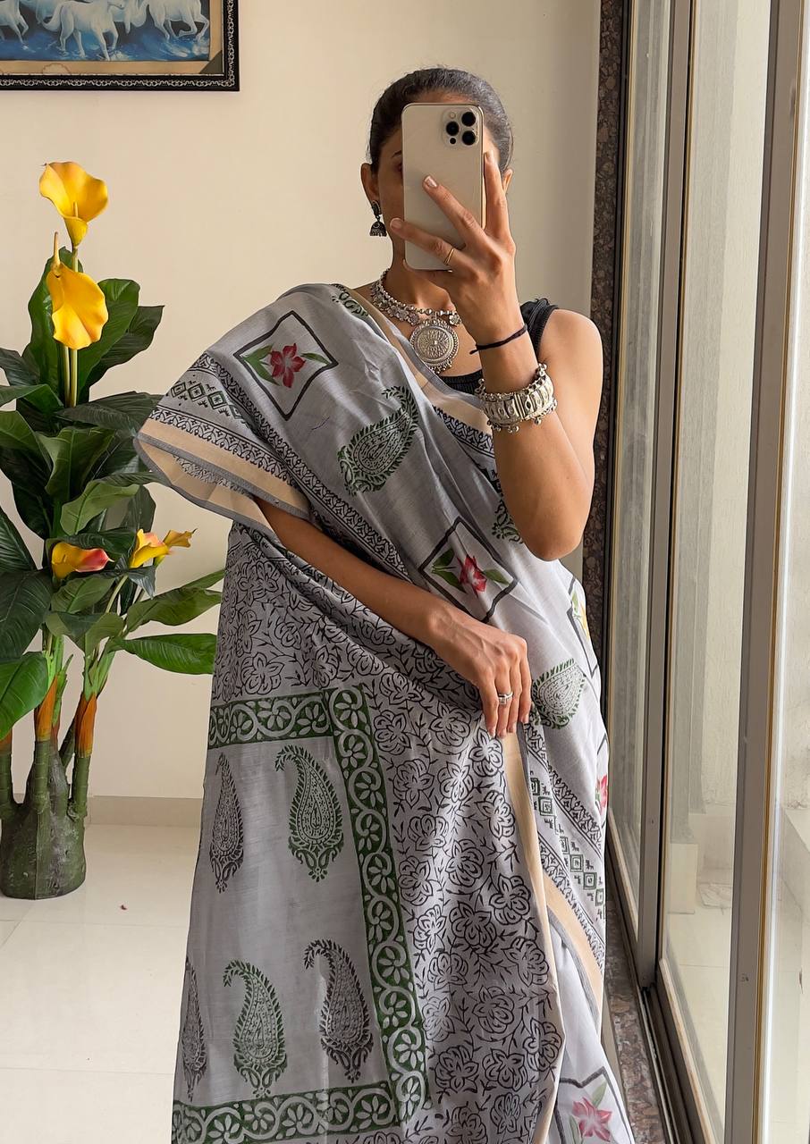 Simplicity Redefined Traditional Ajrakh Hand Block Prints Saree