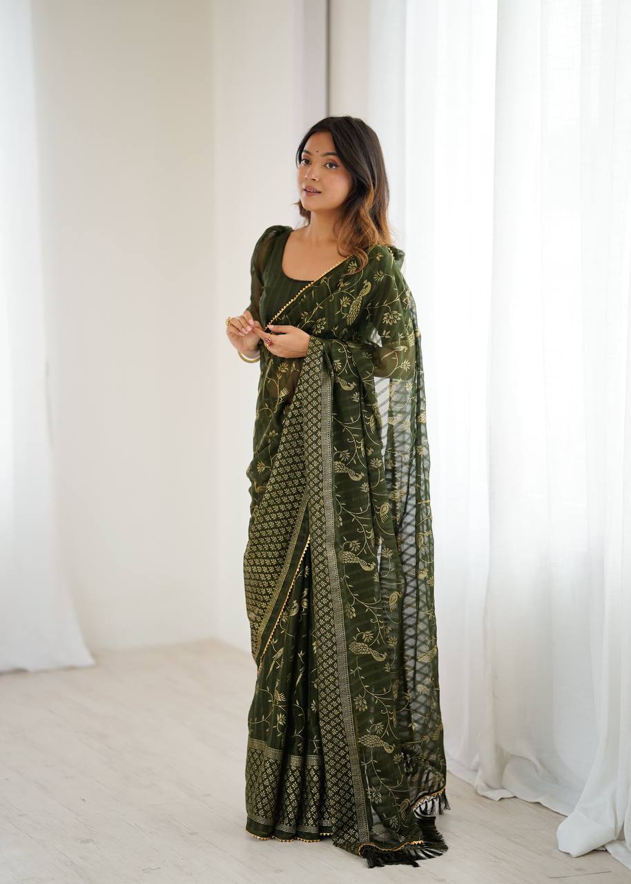 Traditional Georgette Silk Saree With Floral Vines