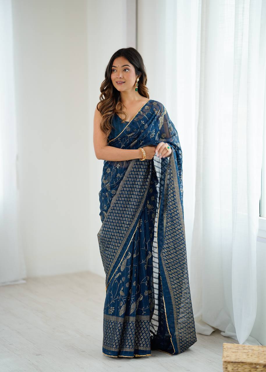 Traditional Georgette Silk Saree With Floral Vines